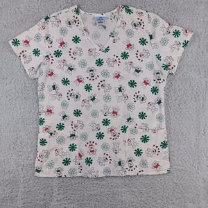 SB Scrubs Womens Medium V-Neck Scrub Top White Teddy Bear Print SZ42300TB